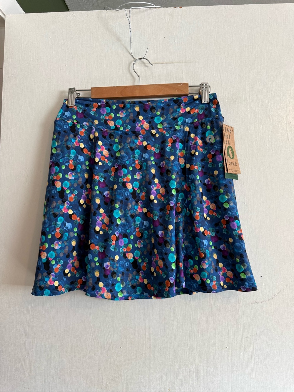 NWT Dona Jo blue multicolor polka dot tennis athletic skirt with built in shorts